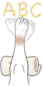 Foot with ghosted-in positions showing foot drawing letters of the alphabet.